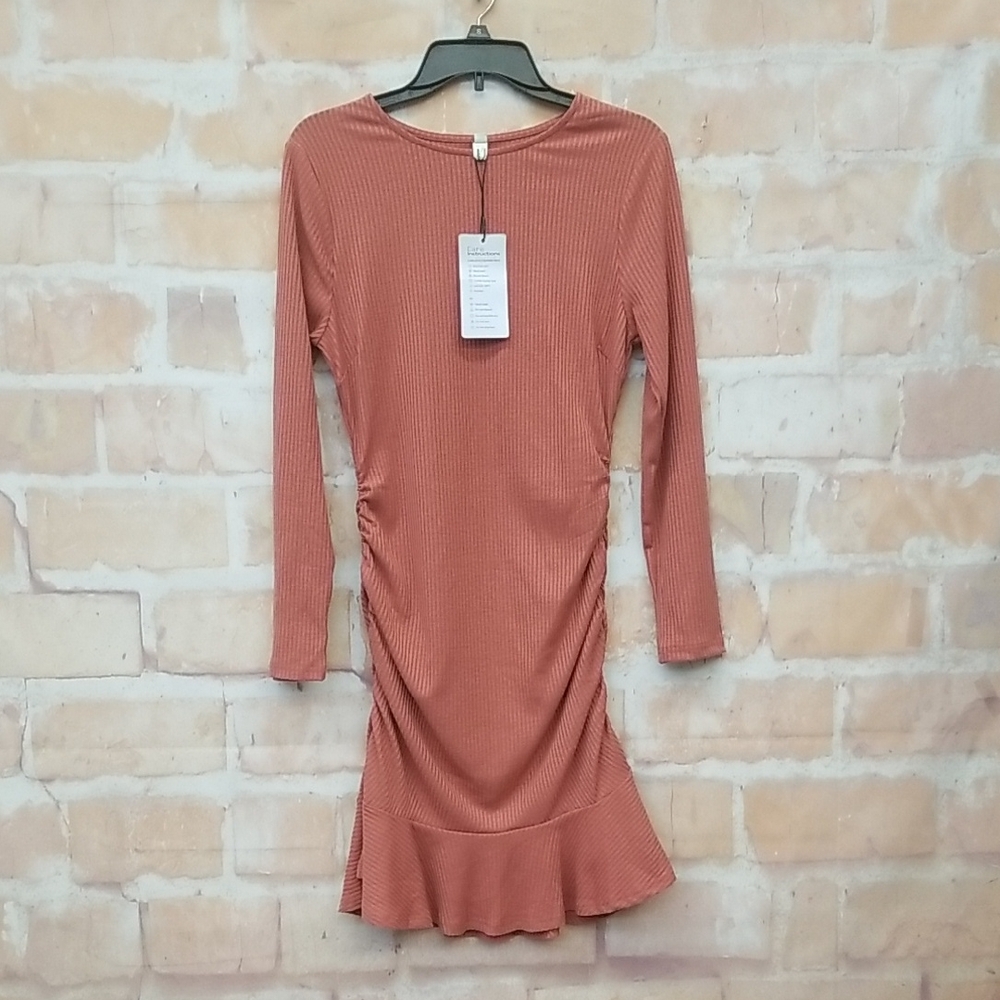 Chic Long Sleeve Rust Dress